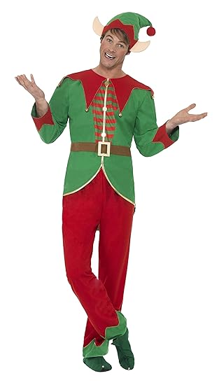 Smiffys 46752M - Herren Elfen Kostüm, Hose, Oberteil, Hut und Ohren, Größe: M, grün