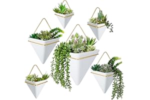RTTERI 30 Pcs Hanging Wall Planters Indoor with Artificial Plant Include Geometric Vase Pot (8.2/5.9/4 Inch Size) Indoor Ceramic Wall Holder and Mini Fake Succulent Plant for Home Decoration