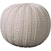 HomeRoots 20" Beige Cotton Round Pouf Ottoman