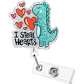 I Steal Hearts Cute Dinosaur Badge Reel, Retractable ID Card Funny Badge Holder with Alligator Clip, Name Tag Badge Buddy for Nurse Doctor Nursing Student Teacher Social Worker RN CNA LPN MA Gifts