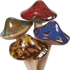 Sdeetesamjun 4 PCS Ceramic Mushroom Statue,Garden Decorations Lawn Ornaments
