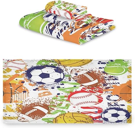 Amazon タオル バスタオル フェイスタオル ハンドタオル タオルセット 3点セット カラフル ボール柄 サッカー 野球 バスケットボール スポーツ速乾 瞬間吸水 耐久性 肌触り抜群 タオルセット ホーム キッチン オンライン通販