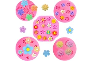 JJZXWISH 5Pcs Flower Silicone Candy Mold, Mini Daisy Flower Fondant Chocolate Silicone Molds for Cake Decorating Small Polymer Clay Molds Resin Mold for Baking Soap Ice Cube Wax Melt