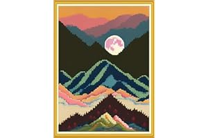 Funxvoot Stamped Cross Stitch Kits Beginners Full Range of Embroidery Starter Kits for Adults Printed Cross Stitching DIY kit(Moon Mountains 15.7x19.7 inch)
