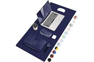 TOWWI Dual Sided Desk Pad, Large Desk Mat, Waterproof Desk Blotter Protector Mouse Pad, Leather Desk Pad Large for Keyboard and Mouse (36" x 17", Dark Blue/Yellow)