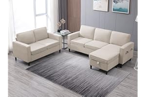 PUREMIND 2 Piece Sofa Set for Living Room,Convertible Modual Sectiona L Sofa Loveseat Sets for Living Room,Modern Linen Fabric L Shaped Sofa Couch Set, Sectional Couches for Apartment Small Space