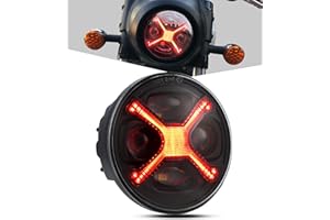 PKEDUO 5-3/4 5.75" LED Motorcycle Headlight Smoke X-Style RED DRL Compatible with XG500 XG750 XL883N 72 48 883 FXSTB FXDWG Night Road