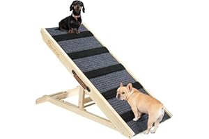 PAWABOO Large Dog Ramp for Bed Couch, Extra Wide Portable Wooden Pet Ramp, 4 Adjustable Height from 11.6'' to 22.4'', Pet Step for Small Medium Dog Cat with Non-Slip Mat, Up to 143lbs, Use for Car Couch Bed