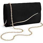 XquiziFit Clutch Purses for Women Formal Evening Clutch with Detachable Chain Faux Suede Purse for Wedding Party