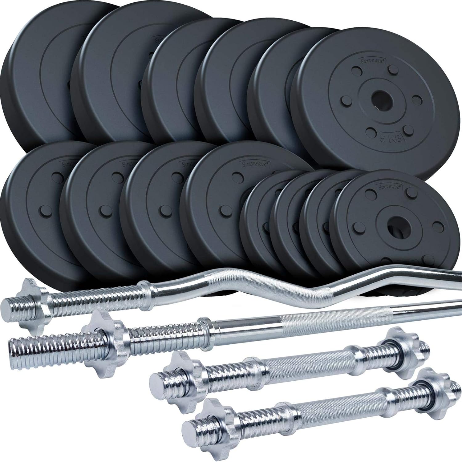 ScSPORTS 80 kg Dumbbell Set, Long Barbell Short Barbell Curl Bar Weight