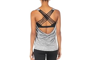 icyzone Women's Open Back Workout Athletic Yoga Tank Tops with Built in Bra