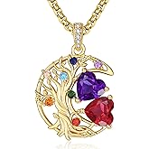 JIYVY32 14K Gold 7 Chakra Necklaces for Women,Tree of Life Jewelry with 2 Birthstones Pendant,Birthday Christmas Spiritual Yoga Gifts for Yoga Lover Mom Wife Sister Her