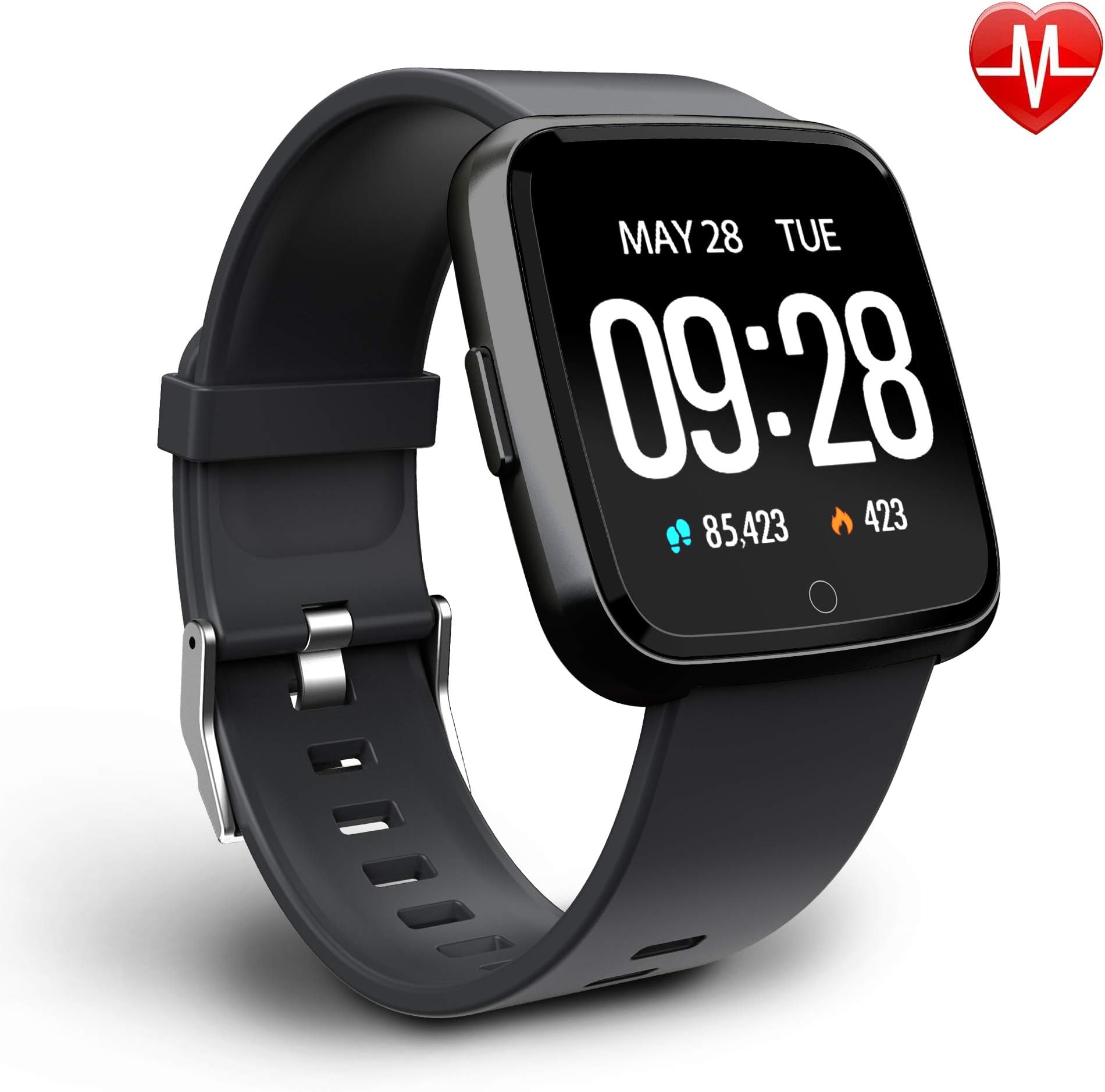 Quails Smartwatch Activity Tracker, Heart Rate & Blood Pressure Monitor, Step Counter Wristband, Sleep Monitoring Waterproof Pedometer, New Black Smart Watch for Kids Women & Men
