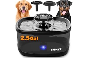 SIBAYS 2.5Gal/9.5L Dog Water Fountain, 3 Flow Modes Pet Water Fountain for Cats, Dog Water Bowl Dispenser with 7" Large Filter & Ultra Quiet Pump, BPA-Free, Ideal for Large Dogs, Multi-pet(FS68)