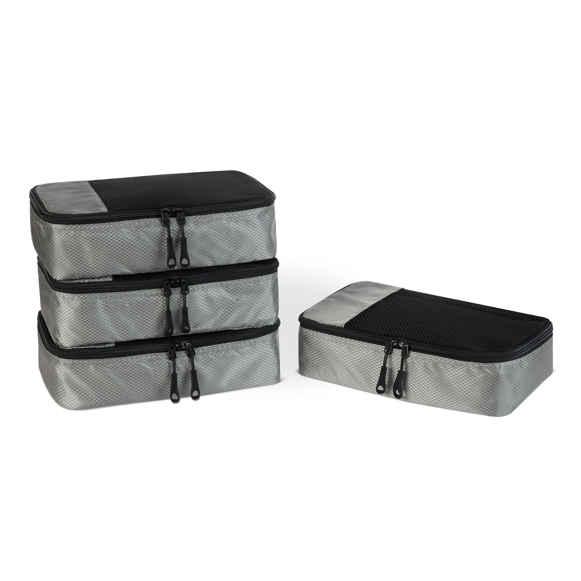 Amazon Essentials 4-Piece Packing Cubes Travel Accessories Set, Luggage Organiser with Double Zip, Mesh Top, Polyester, Small, Grey (Previously Amazon Basics)