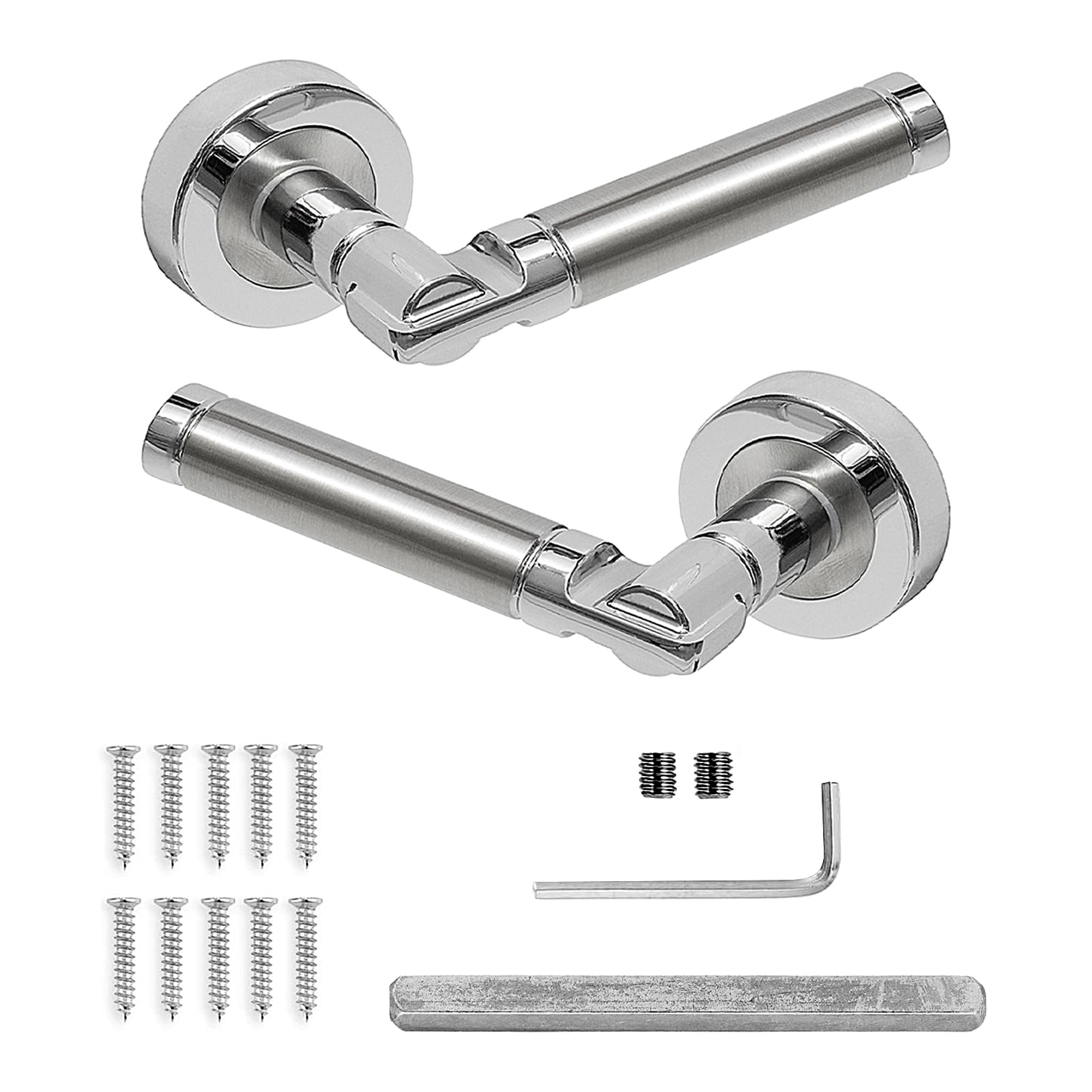 Decoranddecor Duo Colour Internal Round Door Handles – Aluminium Silver for Bedrooms, Bathrooms, and Internal Doors Enigma Range Stylish Design