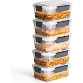 YORY 5cup Plastic Food Storage Containers With Lids For Lunch Meal Prep,5pk | BPA free,Stackable and Nestable,Snaplock Lid ,Freezer Dishwasher Microwave Safe