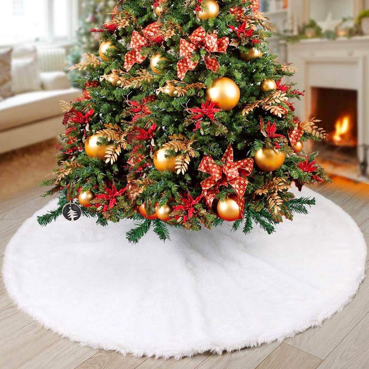 NTMY Christmas Tree Skirts White Faux fur Tree Skirts Plush Xmas Year/Party / Home Decoration (31 in / 78cm)