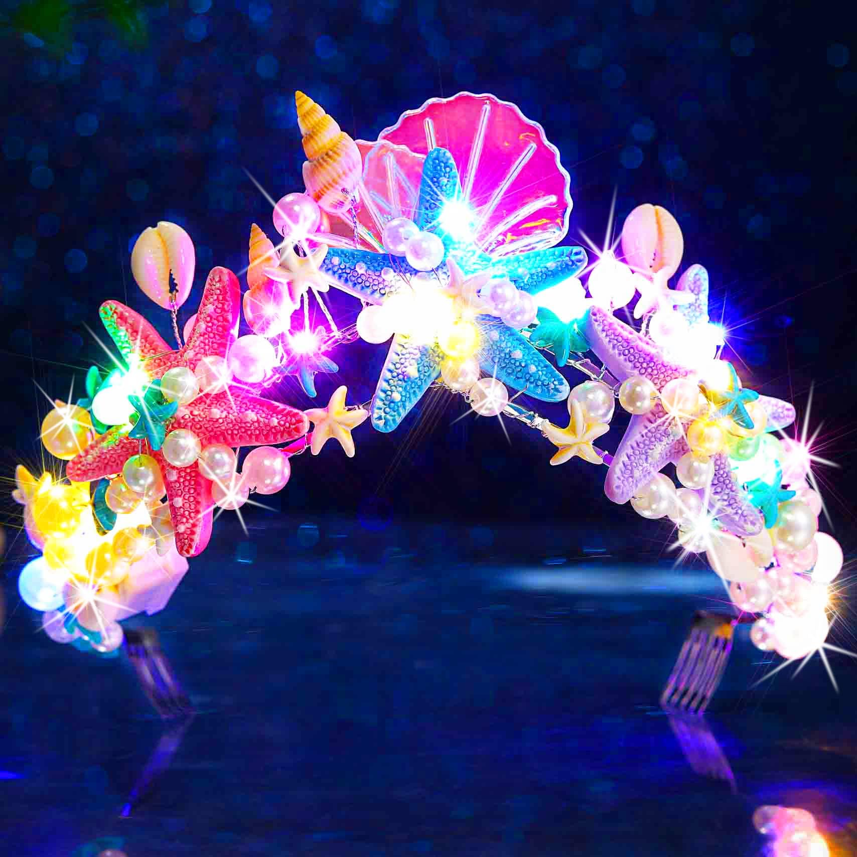 Photo 1 of GENBREE Light Up Mermaid Crown LED Seashell Headband Starfish Hair Accessories for Women