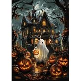 CEOVR Halloween Ghost Diamond Art Kits for Adults, Castle Pumpkin Diamond Painting Dots Crystal 5D DIY Full Round Drill Gem Art, Adult Beginner Crafts Kits, Wall Decor for Home Office 12x16in