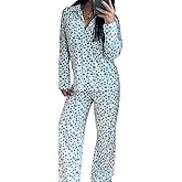 Giraropa Women Fruit Pajamas 2 Piece Pajama Sets Long Sleeve Button Down Shirt Elastic Waist Pants Set Loungewear