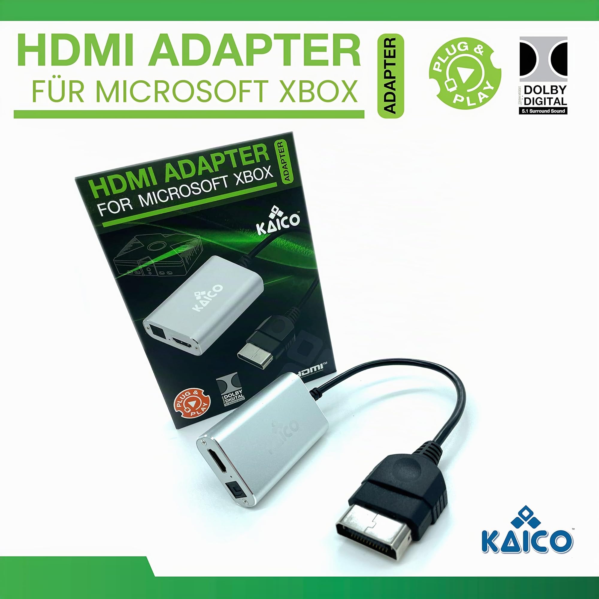 Kaico HDMI-Konverter für Original Xbox – Dolby Digital 5.1 über optischen Anschluss – HD-Link-Kabel für OG Xbox – Toslink-Anschluss zur Unterstützung von Verstärkern – Xbox2HDMI 4