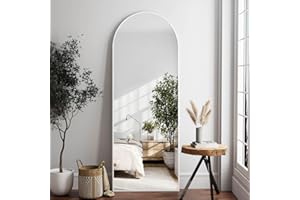 Dewfig Arched White Full Length Mirror, 64"X21", Large Floor Mirror with Stand, Full Body Mirror for Leaning or Hanging Bedroom, Living Room,Dressing Room, Aluminum Alloy Frame, White