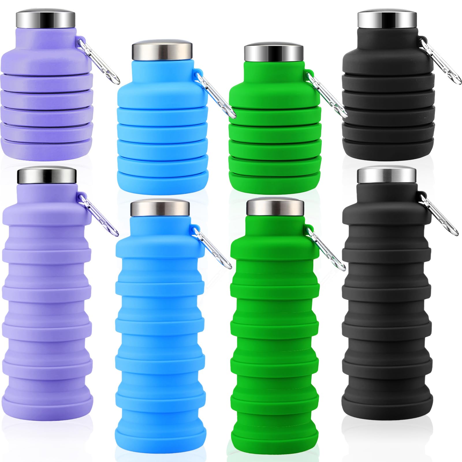 Photo 1 of Lallisa 4 Pcs Collapsible Water Bottles 17 oz Reusable Silicone Foldable Travel Water Bottle Portable Leak Proof Sports Water Bottles for Gym Camping Hiking (Blue, Purple, Gray, Green)
