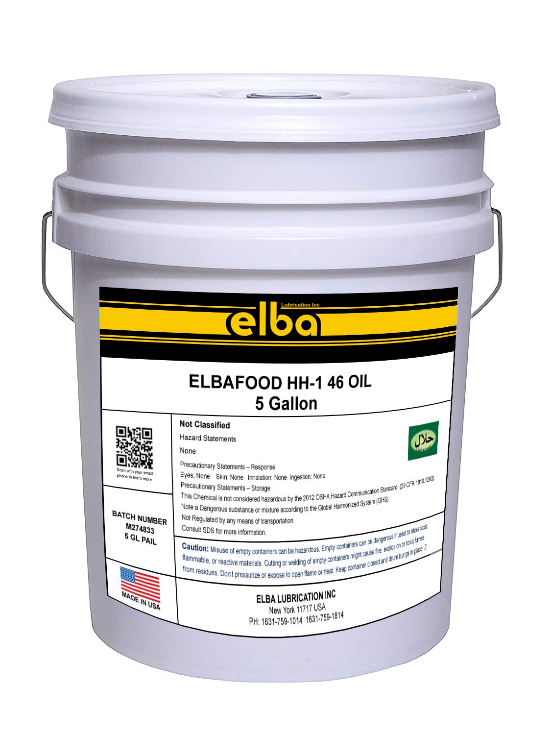ELBAFOOD HH-1 46 Food Grade Hydraulic Oil NSF Registered AS H-1 (5 Gallon)
