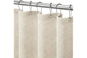 Linen Shower Curtain Beige 72x72 Inches, Rustic Farmhouse Fabric Shower Curtain Waterproof for Bathroom with Hooks Heavy Duty