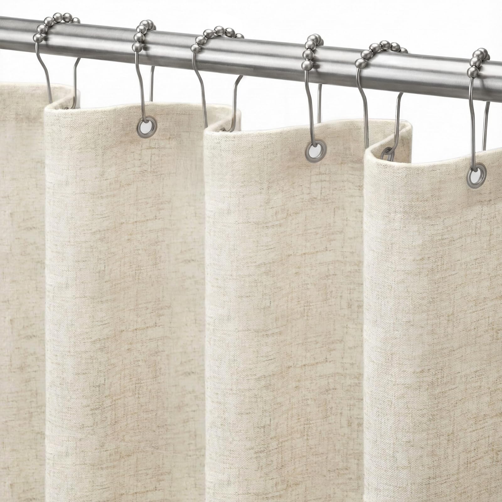 Seasonwood Linen Shower Curtain Neutral Vintage Farmhouse Linen Shower Curtains for Bathroom Boho Bathroom Decor with 12 Sturdy Stainless Steel Sliding Hangers(Beige,72x72 Inches)
