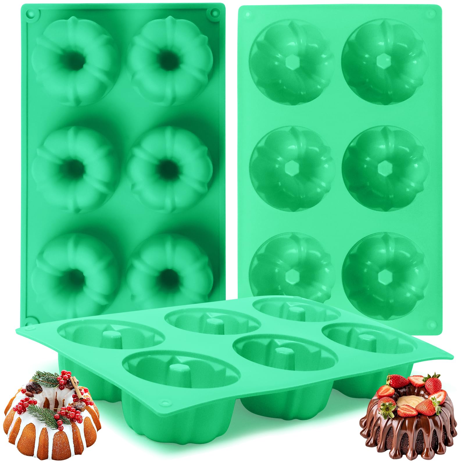 3Pcs Mini Bundt Cake Pan Silicone Original Bundt Pan, 6Cavity Mini Heritage Bundtlette Cake Silicone Mold for Baking，Non-stick Baking Mold for Cupcake Cornbread Brownie Jello (Original)