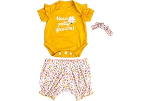 Aori Reborn Baby Dolls Clothes 20 inch Outfit 3 pcs Yellow Flower Set for 17-20 Inch Reborn Doll Newborn Girl
