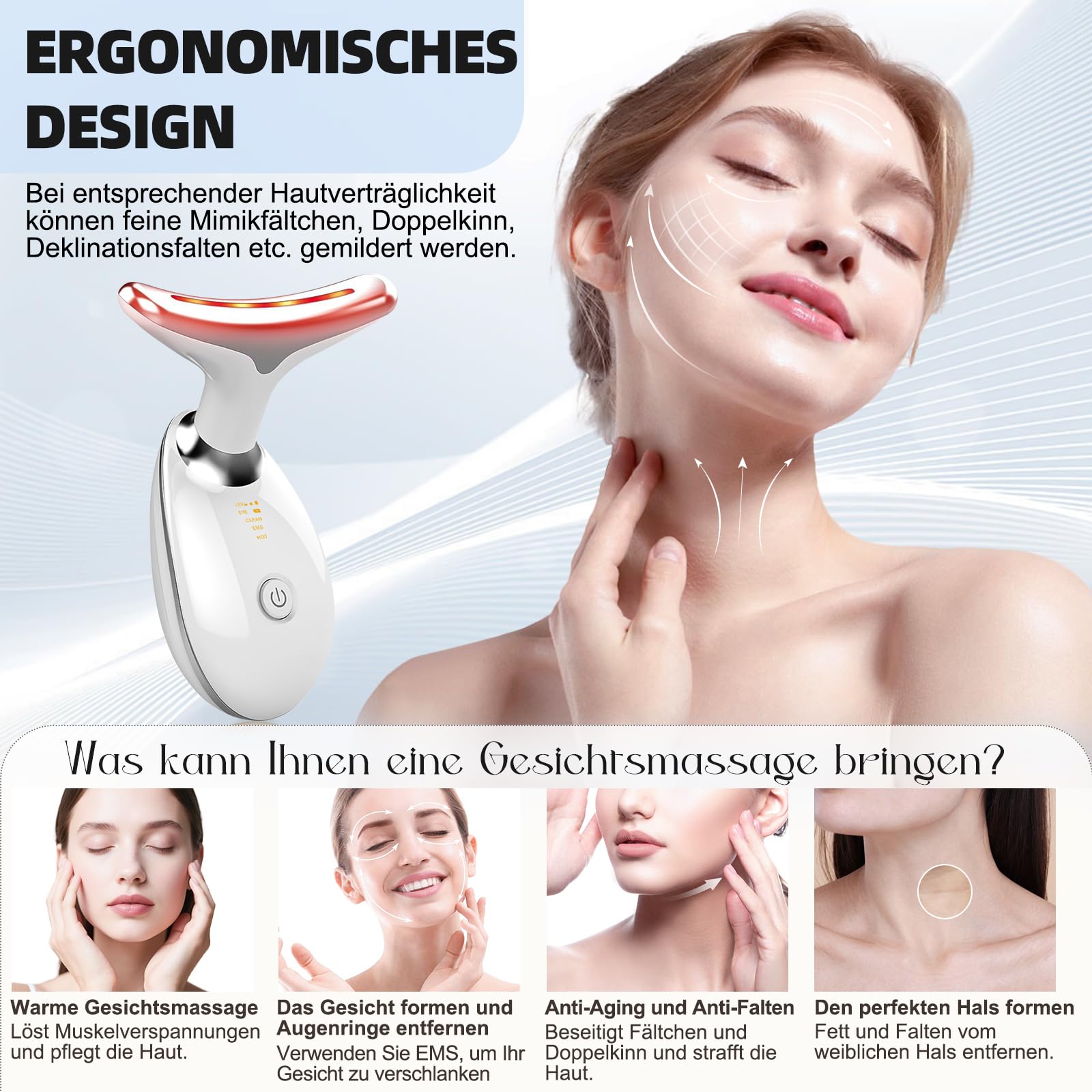 NVKHG Face Massager Against Wrinkles, 7 Colours LED Light EMS Gua Sha Electric, 3 Mode Face Massager, Constant Heating to 45°C V Shape Face Device, Electric Face Massage, Facial Lift