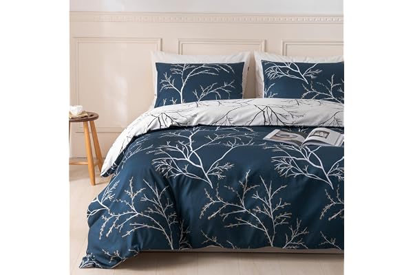 Duvet Cover Queen, Tree Branches Pattern Bed Sets, Ultra Soft Microfiber Bed Set, 3 Piece Breathable Queen Duvet Cover Set wi