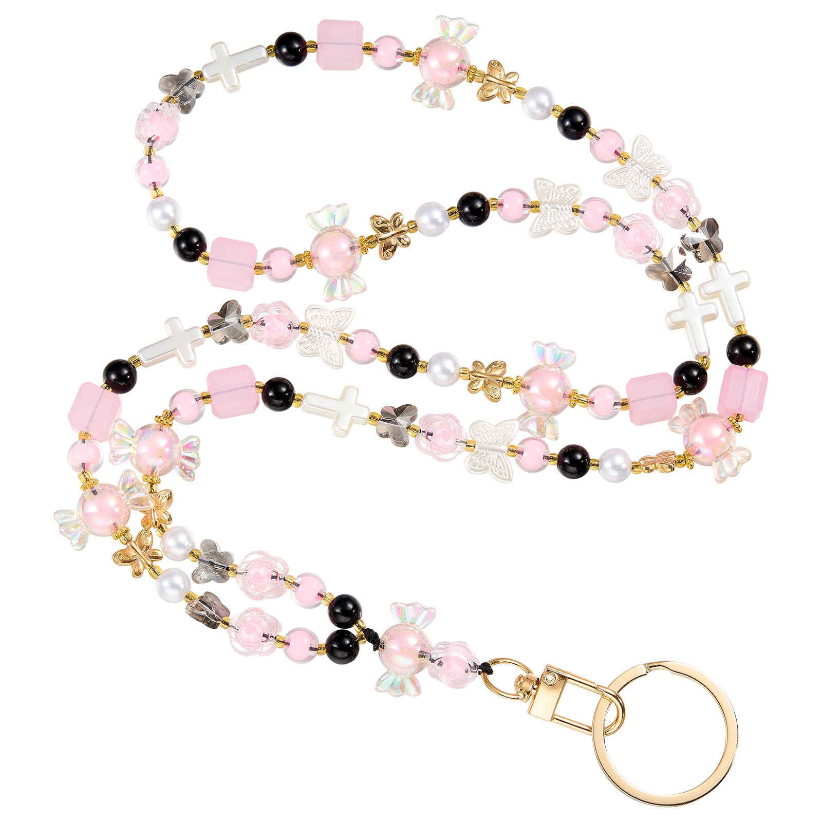 Photo 1 of LEGENTLISUR Beaded Teacher Lanyard with ID Holder Cute Candy Butterfly Glass Retractable Lanyards for Women for Id Badges Keys Cruise Ship Cards Nurse Offices