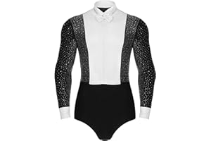 Winnrchan Men's Shiny Latin Ballet Dance Shirt Leotard Long Sleeve Ballroom Samba Salsa Performance Costume