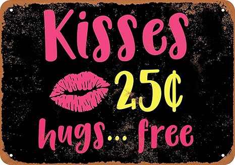 Amazon Com Wall Color 7 X 10 Metal Sign Kisses 25 Cents Black Background Vintage Look Home Kitchen
