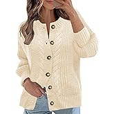 Rapbin Women's Cable Knit Cardigan Open Front Sweater Casual Long Sleeve Button Coats Outerwear