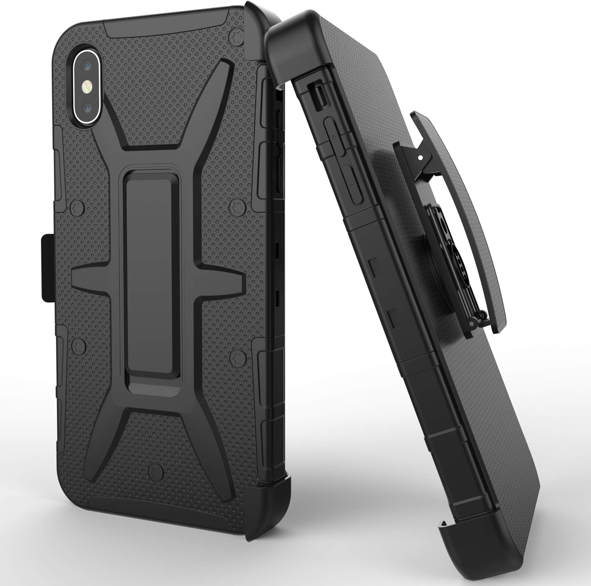 Luvvitt iPhone XR Case and Holster Heavy Duty Armor Shockproof Rugged Protection Cover with Swivel Rotating Belt Clip and Kickstand for Apple iPhone XR (2018) 10R 6.1 inch Screen - Black