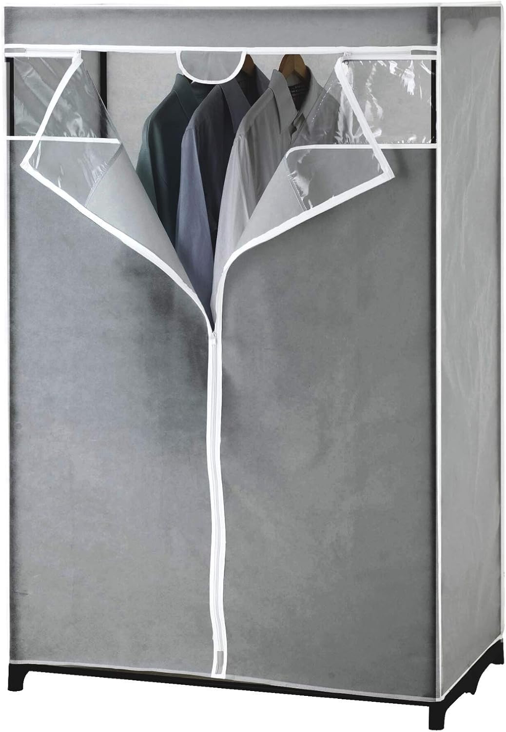 Type A Garment Rack & Clear Cover | Closet Organizer with Non-Woven Fabric & Protective Cover with Durable Zipper | Perfect for Storage in Your Bedroom, Closet, Basement & Seasonal Wear | Gray, 61 in: Home & Kitchen