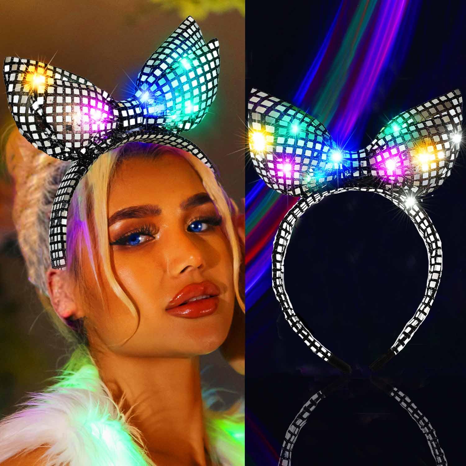 Fashband Light Up Headbands LED Bow Sequin Headband Sparkly Hair Hoop Party Festival Carnival Hair Accessories for Women