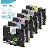 Vixic Label Maker Tape BZ Tapes Color for D210S H1100 D480BT P780BT E1000 P3200 Label Makers Compatible with Brother TZe TZ Tape 12mm 0.47 Laminated for P Touch PT-D210 PT-H110 PT-D220 PTD610BT,6-Pack