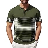 COOFANDY Men's Short Sleeve Polo Shirts Vintage Knitted Shirt Casual Button Down Golf Shirts
