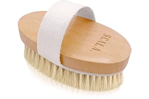 Dry Brushing Body Brush SCALA Natural Bristle Body Brush, Soft Body Exfoliating Brush Scrub for Dead Skin, Cellulite, Lymphatic Drainage, Blood Flow – Thicker & Stronger Medium Strength