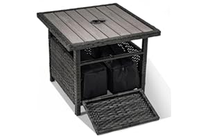 Sundale Outdoor Umbrella Stand with 2 Weight Bags, Patio 22 in Wicker Side Table with Umbrella Hole, All Weather Small Rattan Umbrella Base for Deck Yard Poolside Porch, Charcoal Gray