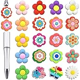 WNTCNV 20pcs Flower Focal Beads, Silicone Flower Bead Colorful Boho Flowers Pen Beads for Jewelry Making Keychain DIY Crafts Necklace Bracelet Gift Lanyards Accessories