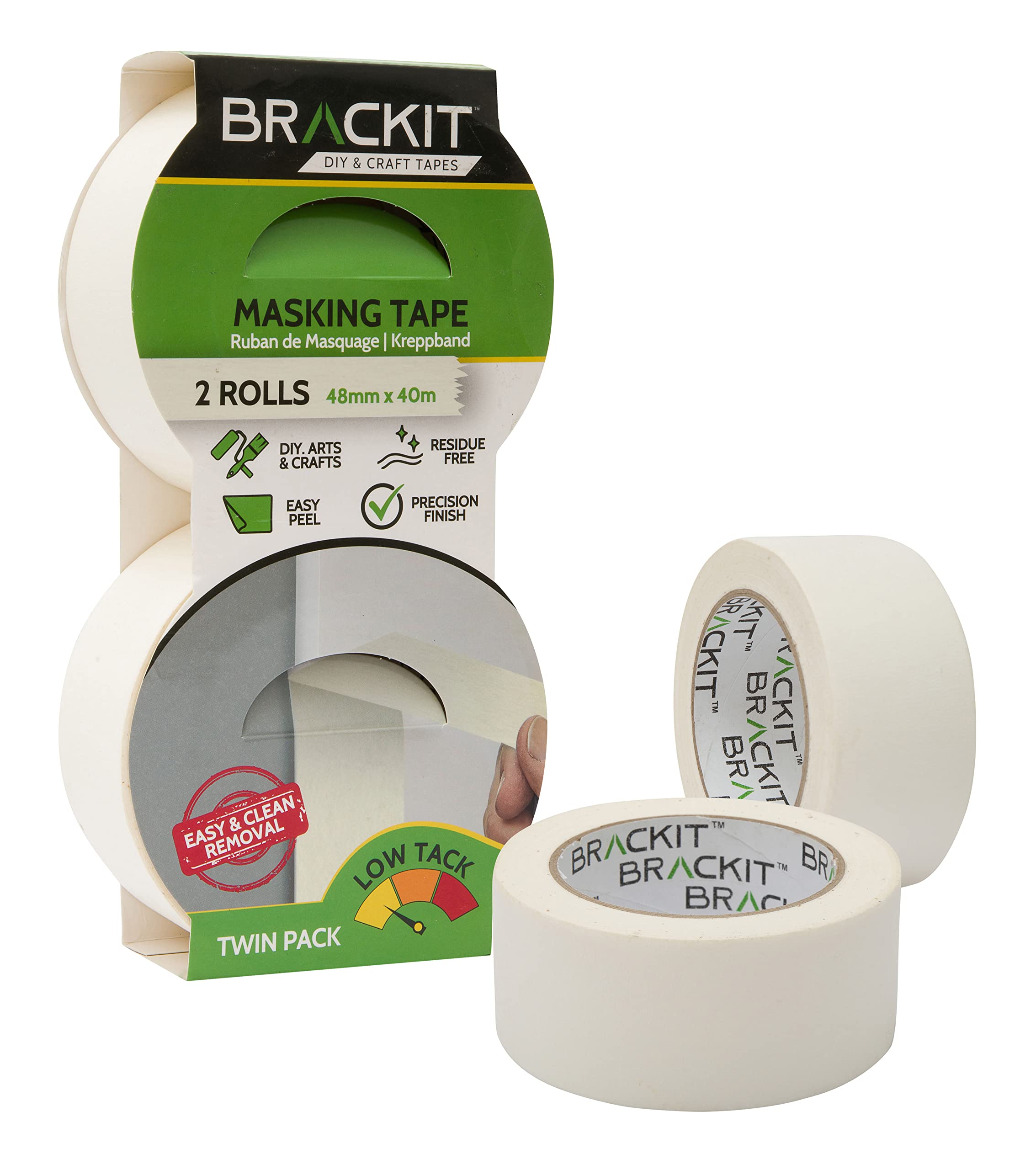 brackit White Masking Tape; Twin Pack - Easy Removal For Painting and Decorating or Arts and Crafts… (48mm)
