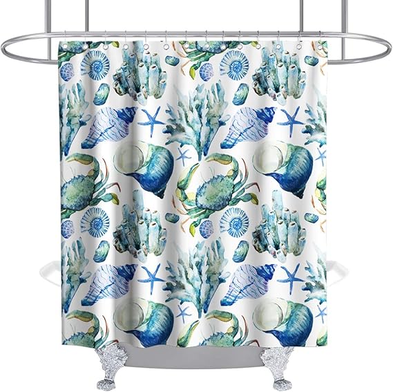 Seashell Starfish Shower Curtain Coral Nautical Crab Conch Seafaring
