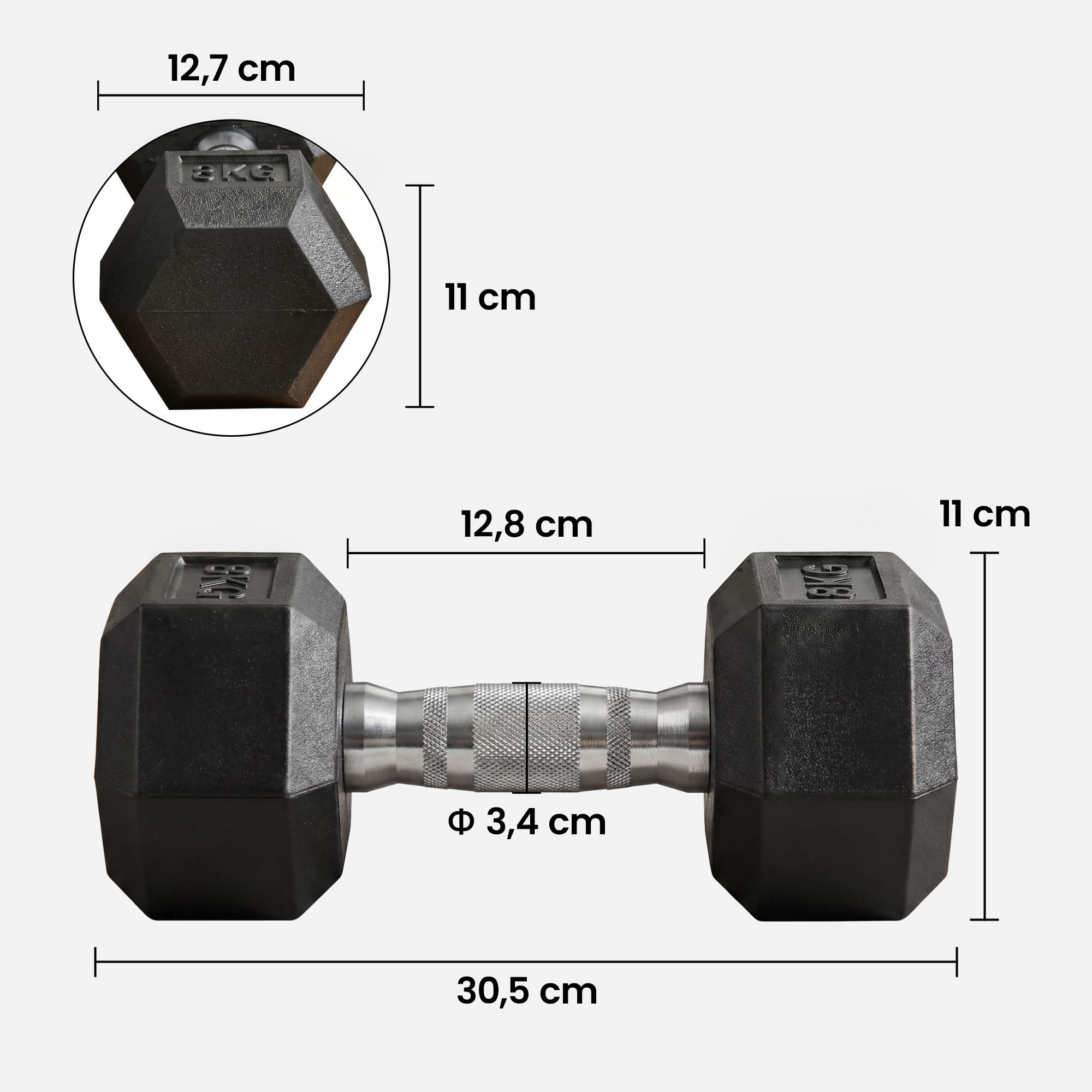 HOMCOM Hexagon Hanteln 2er Set mit Gerändeltem Griff Kurzhanteln 2 x 8 kg 7